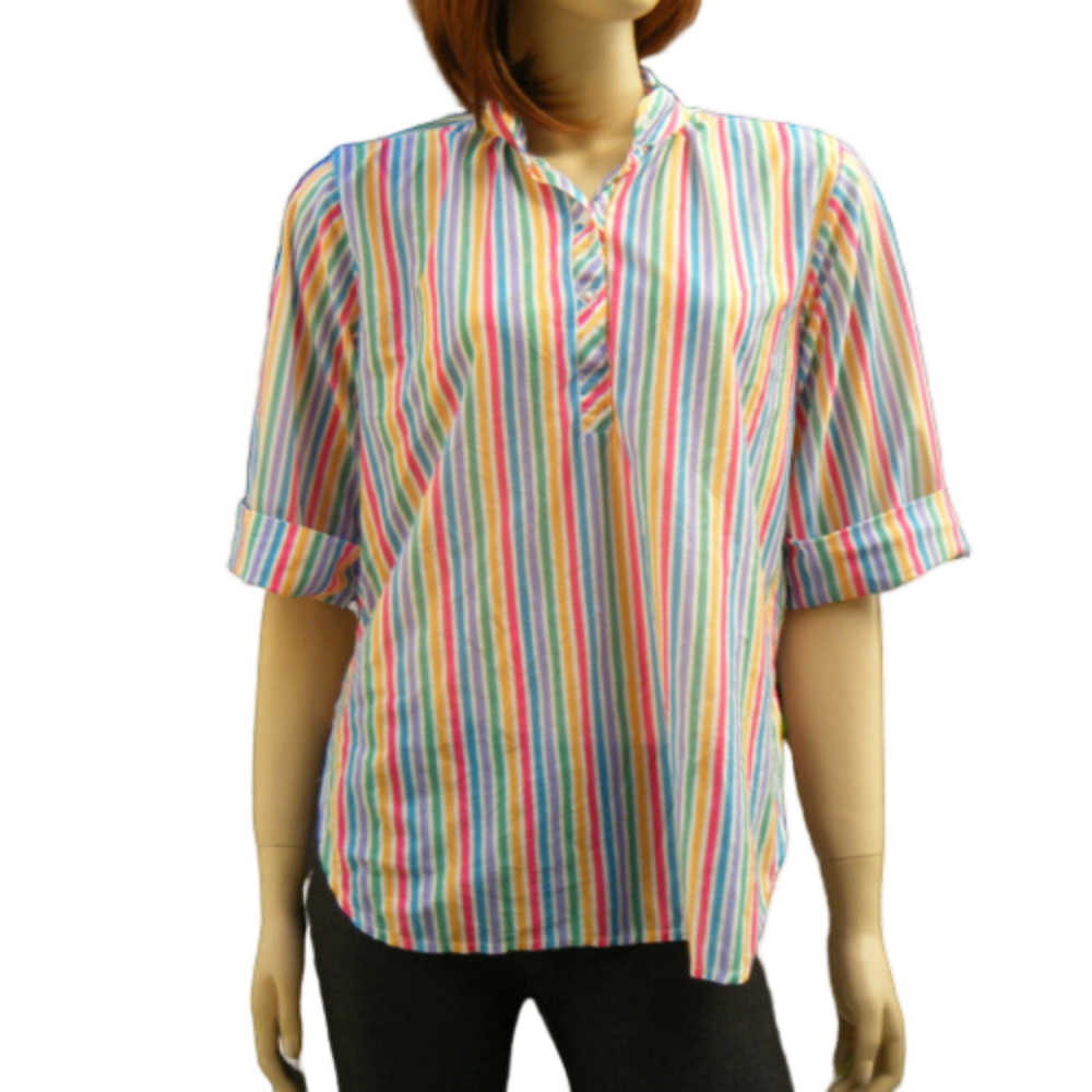 70s Semi Sheer Rainbow Stripes Gauze M